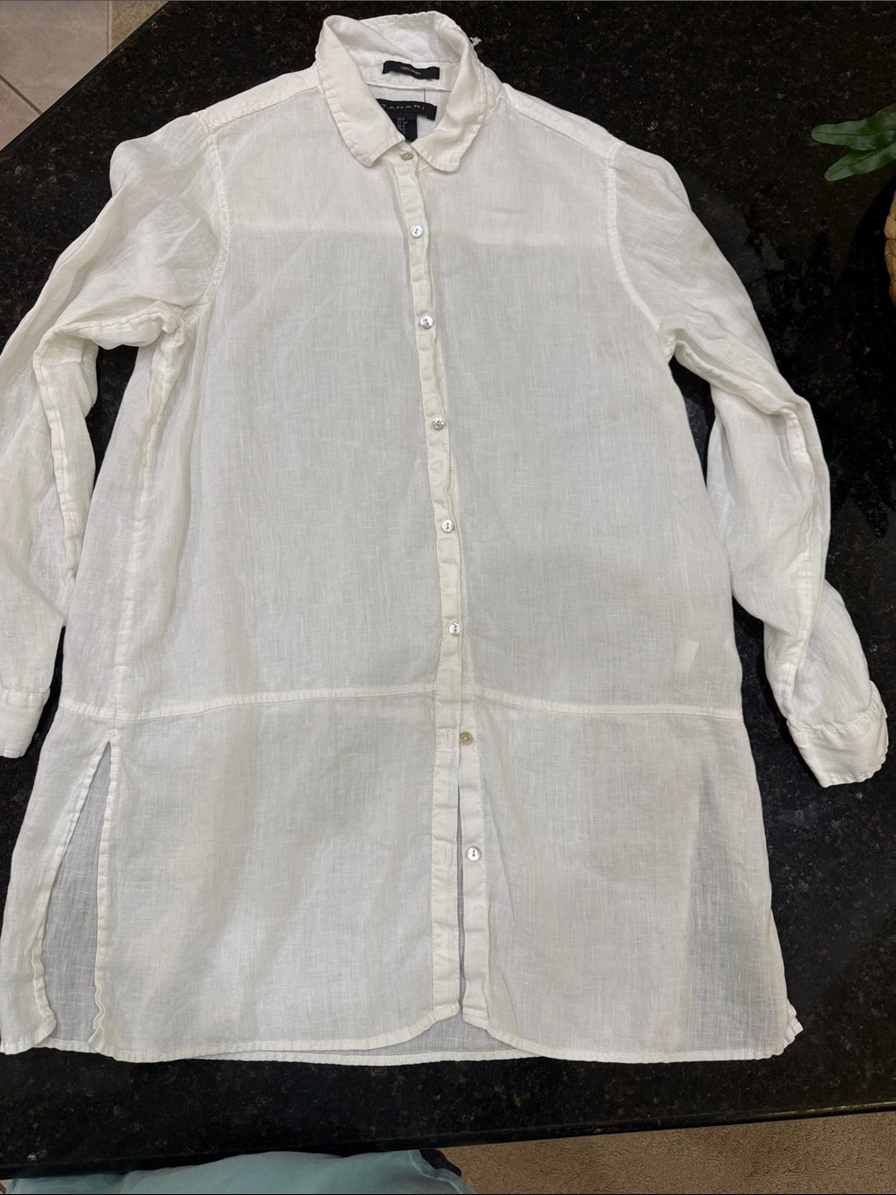 Tahari Sheer Longline White Button-Down Shirt